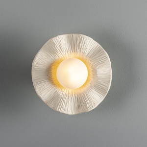 Rivale Wall Light with Wavy Ceramic Shade, Matte White Striped